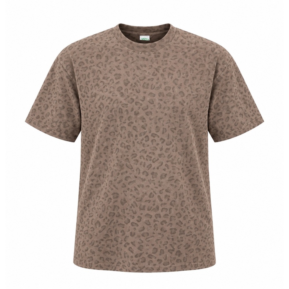 Cotton Collective Brown Leopard Print Cotton T-Shirt Large Crew Neck Tee